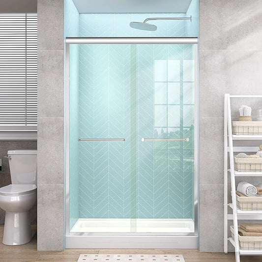GETPRO Sliding Shower Door 44-48 in. W x 72 in. H Semi-Frameless Bypasss Double Sliding Glass Shower Doors,1/4 inch Clear Tempered Glass Door for Walk-in Shower Chrome