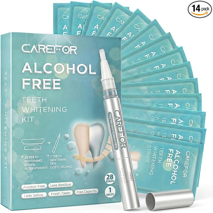 Teeth Whitening Strips 14 Treatments Kit - Contain Teeth Whitening Pen，Sensitive Teeth Whitener, Hydrogen Peroxide Teeth Whitener for Coffee, Wine, Tobacco, and Other Stains (28 Strips)