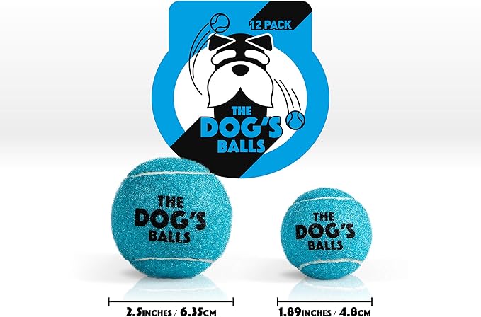 The Dog's Balls Dog Tennis Balls for Dogs, Blue, 12-Pack - Non-Abrasive Felt Fetch Balls, Tough Rubber Core, Float in Water, Fits Standard Launchers