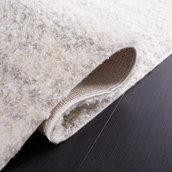 SAFAVIEH Berber Shag Collection Area Rug - 8' Square, Ivory & Light Grey, 1.2-inch Thick Ideal for High Traffic Areas in Living Room, Bedroom (BER563F)