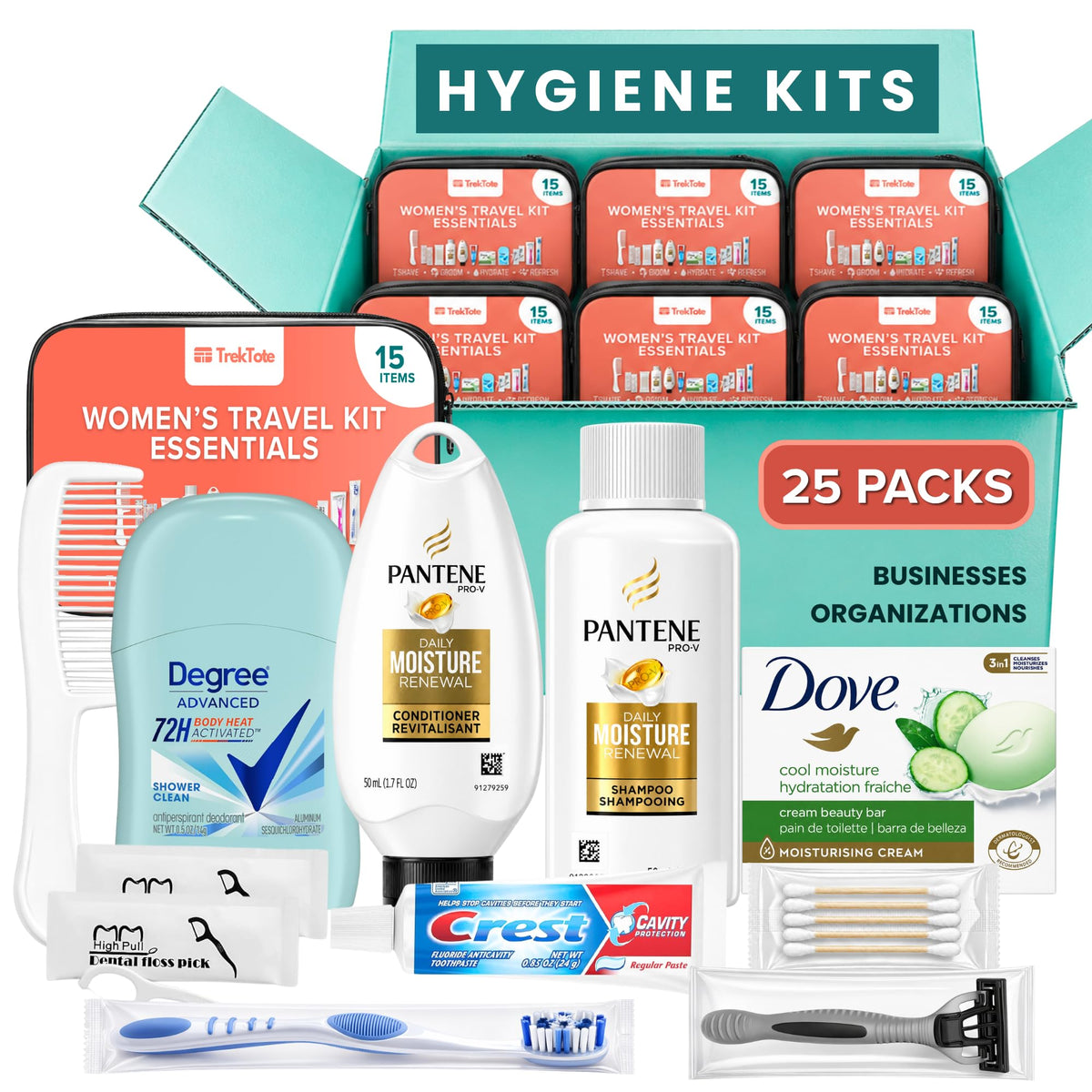 Hygiene Kits Bulk 25 Pack Womens Travel Size Toiletries - Image 1