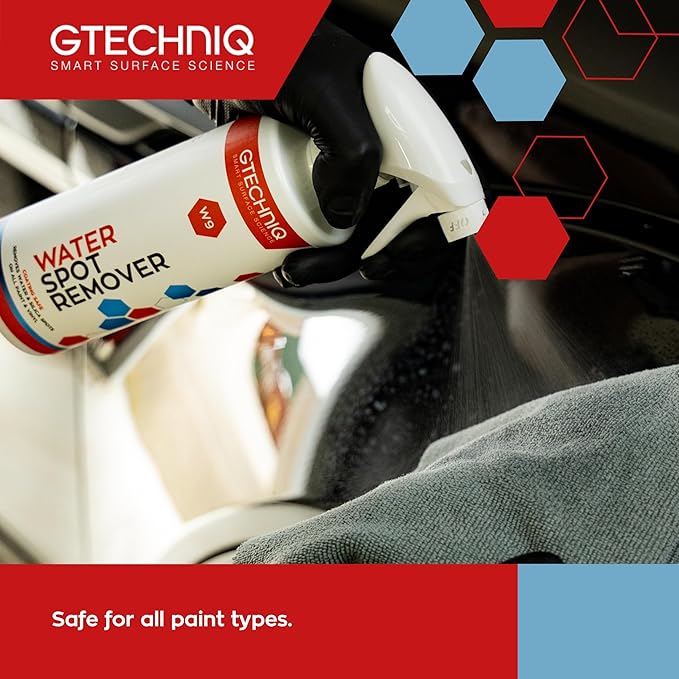 Gtechniq W9 Water Spot Remover for Cars, 8.45 fl oz | Advanced Solution Easily Removes Stubborn Water and Silica Spots from Bodywork, Suitable for Glass, All Paint Types and Vinyl