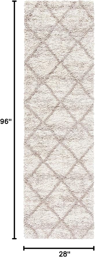 SAFAVIEH Hudson Shag Collection Runner Rug - 2'3" x 8', Multi Ivory & Beige, Trellis Design, Non-Shedding & Easy Care, 2-inch Thick Ideal for High Traffic Areas in Living Room, Bedroom (SGH281H)