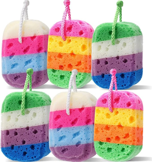 6 Pcs Exfoliating Bath Sponge Body Loofah Sponges Shower for Women Reusable Soft Bathing Pouf Foam Lufa Body Scrubber and Rich Lather, Color Matching(Gradient Colors)