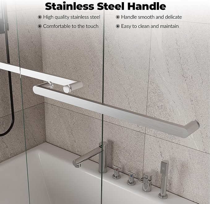 Shower Doors Glass Sliding 56-60 Inch W× 59 Inch H– Brushed Nickel Frame Sliding Glass Shower Door for Bathtub Use, 6mm Tempered Glass, Modern Shower Enclosure for Small Bathroom Upgrade