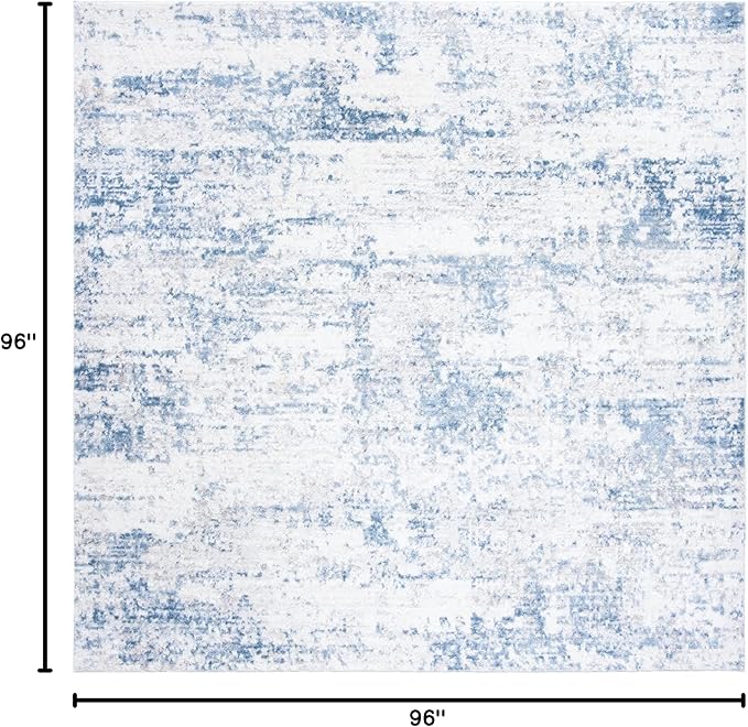 SAFAVIEH Amelia Collection Area Rug - 8' Square, Ivory & Blue, Modern Abstract Design, Non-Shedding & Easy Care, Ideal for High Traffic Areas in Living Room, Bedroom (ALA700A)