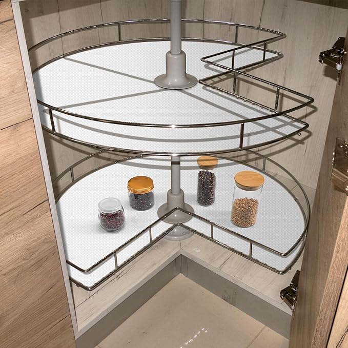 2 Pcs Lazy Susan Shelf Liner 31 Inch EVA Lazy Susan Shelf Liner Non-Adhesive Protection Mats for Cabinet Fridge Refrigerator Pantry Sink Cupboard Storage, White