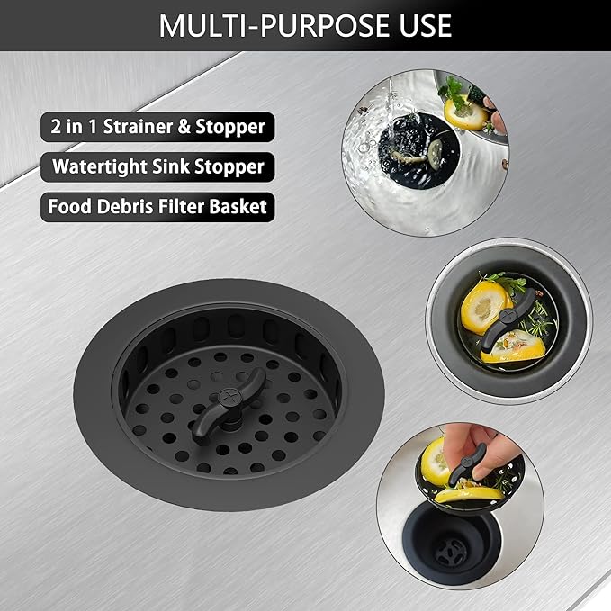 Black Sink Drain 3-1/2 Inch Kitchen Sink Drain Strainer Assembly Kit with Stainless Steel Strainer Basket and Drain Stopper for Standard Kitchen Sink Matte Black