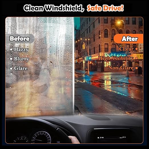 Car Windows & Glass Cleaner Oil Film Remover, Automotive Glass Cleaner for Oil Film, Water Spots & Road Grime, Streak-Free Improves Driving Visibility for Windshields Mirrors Glass