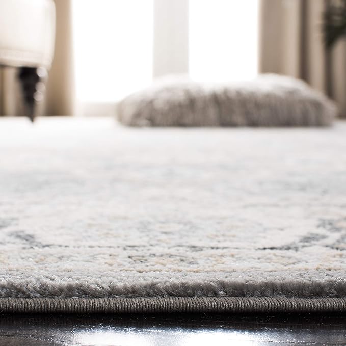 SAFAVIEH Isabella Collection Area Rug - 8' Round, Grey & Dark Grey, Oriental Design, Non-Shedding & Easy Care, Ideal for High Traffic Areas in Living Room, Bedroom (ISA912H)