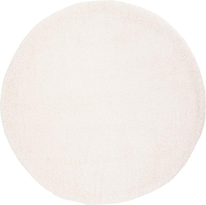 SAFAVIEH Fontana Shag Collection Area Rug - 6'7" Round, Ivory, Solid Design, Non-Shedding & Easy Care, 2-inch Thick Ideal for High Traffic Areas in Living Room, Bedroom (FNT800A)