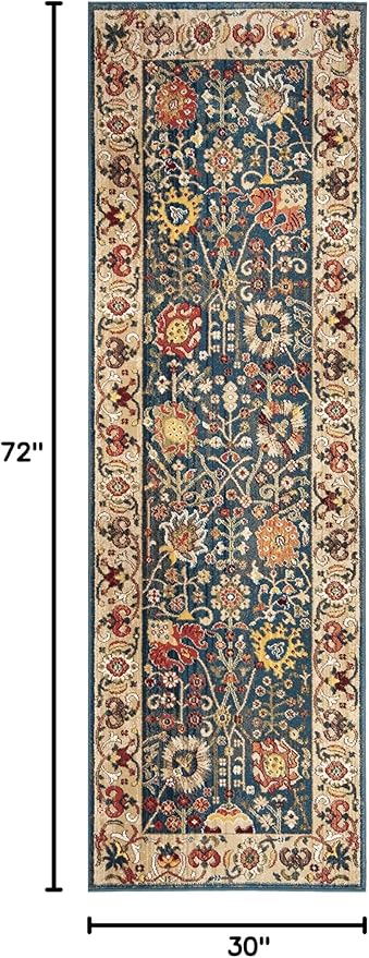 SAFAVIEH Kashan Collection Runner Rug - 2'6" x 6', Blue & Tan, Traditional Oriental Design, Non-Shedding & Easy Care, Ideal for High Traffic Areas in Living Room, Bedroom, Dining (KSN303G-26)