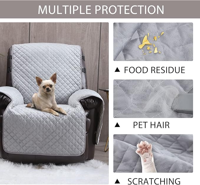 LUFEIJIASHI Velvet Recliner Covers Non Slip Waterproof Recliner Chair Covers for Leather Chairs Reversible Recliner Sofa Cover for Living Room Recliner Furniture Protectors Cover for Dog Grey 23"