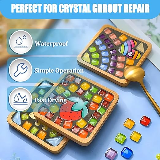 Mosaic Crystal Grout, Mosaics Tile Tools, Mosaic Tile Accessories – Essential for Handmade Grouting and Perfect for DIY Craft Projects (Gray, 4.5oz)