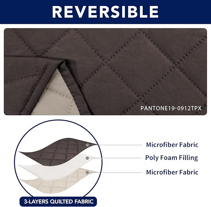 PureFit Water Resistant Reversible Sofa Covers for Reclining Sofa 3 Seat - Non Slip Split Recliner Couch Cover for 3 Cushion Couch, Washable Furniture Protector for Kid, Dog (3 Seat, Chocolate/Beige)