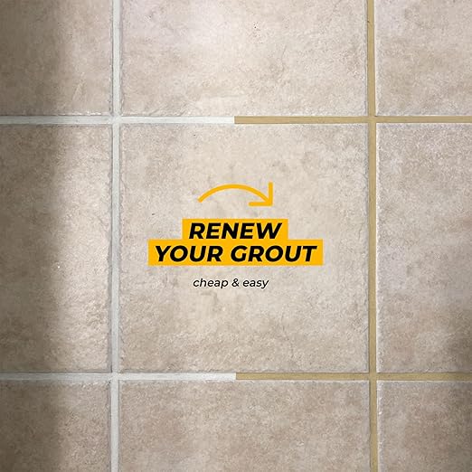 Pentausa Premixed Acrylic Sanded Tile Grout Repair Kit - Ready to Use Grout Renew Filler for Bathroom, Shower, & Kitchen Tile with Grout Removal Tool, Applicator & Sponge, (8.8 Oz - 250gr) (Beige)