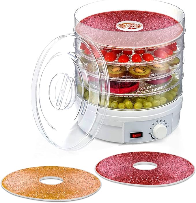 ZOOFOX 6 Pack Fruit Roll Sheets, Round Plastic Dehydrator Sheets with Edges, Reusable Dryer Mats for Fruit Leather, Meat, Beef jerky, Herb, Vegetable, BPA-Free