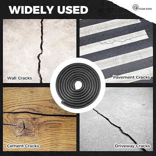 1 Inch x 50 ft Foam Backer Rod for Gaps Joints Concrete Crack Filler Caulk Saver Bulk Foam Backing Rod Concrete Filler Rope for Weather Stripping Door Seal(Black)