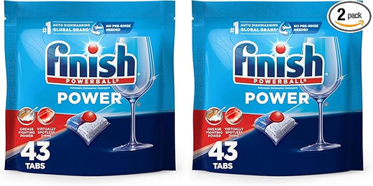 Finish Power Dishwasher Pods, No Pre-Rinse Dishwasher Detergent Soap for Deep Clean & Shine with Degreasing Power, 43 Count (Pack of 2)