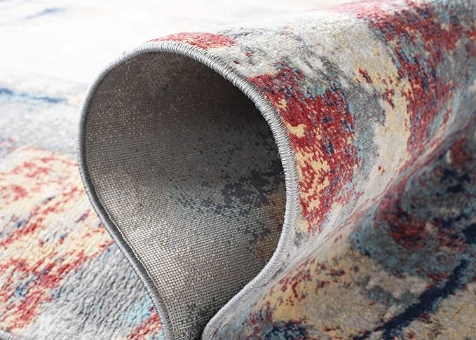 SAFAVIEH Jasper Collection Runner Rug - 2' x 8', Grey & Red, Modern Abstract Design, Non-Shedding & Easy Care, Ideal for High Traffic Areas in Living Room, Bedroom (JSP101C)