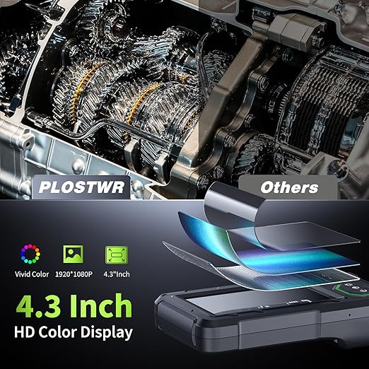 Endoscope Camera with Light, 4.3" Inspection Camera, 1920P HD Borescope with 8 LED Lights, IP67 Waterproof Snake Sewer Tools, 32.4ft Semi-Rigid Drain Endoscope Cool Gadget (Green）