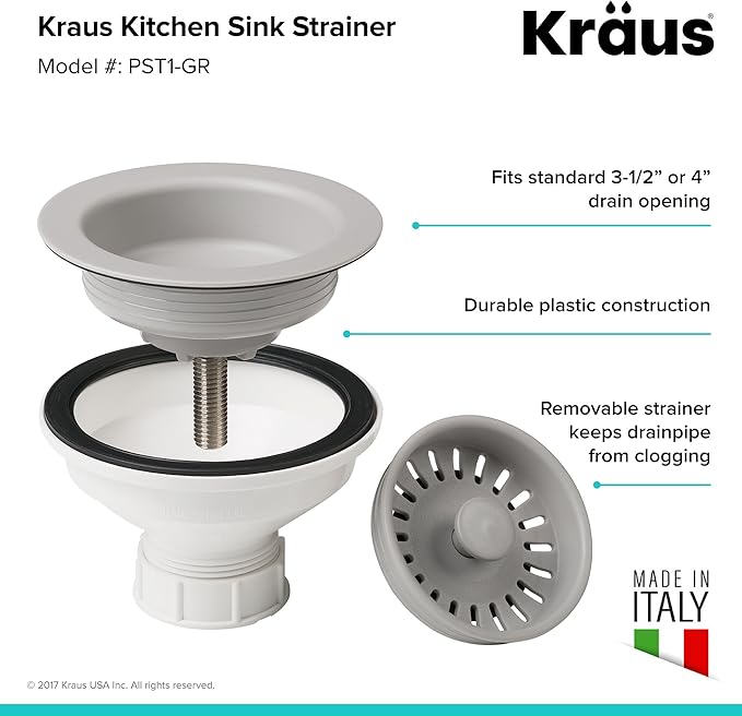 Kraus Kitchen Sink Strainer for 3.5-Inch Drain Openings in Grey, PST1-GR