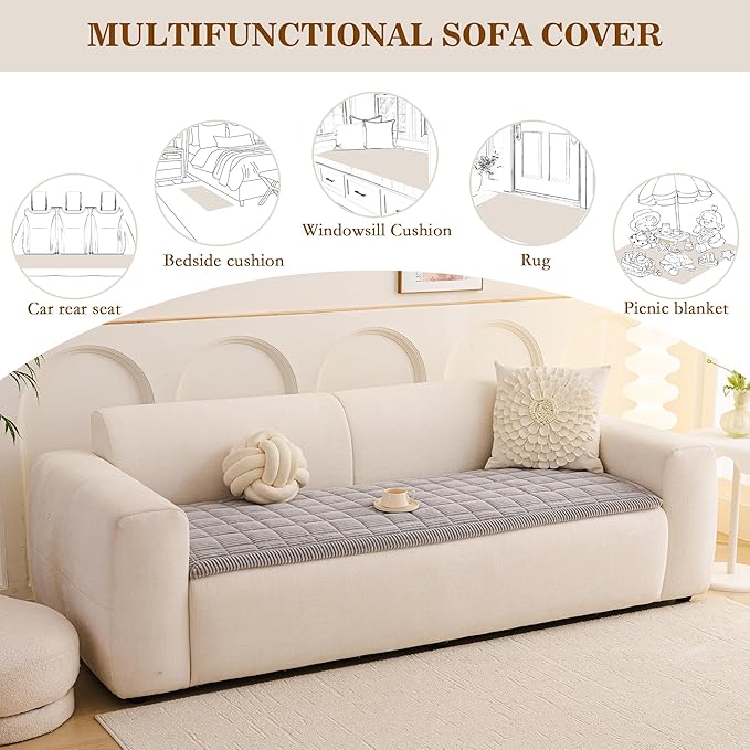 MEETSKY Couch Cover for 2 Cushion Couch, Non-Slip Grey Sofa Covers for Dog Washable Sofa Protector Pet Friendly Dog Mats for Couches Soft Furniture Covers, 27.6" x 70.9", Light Grey