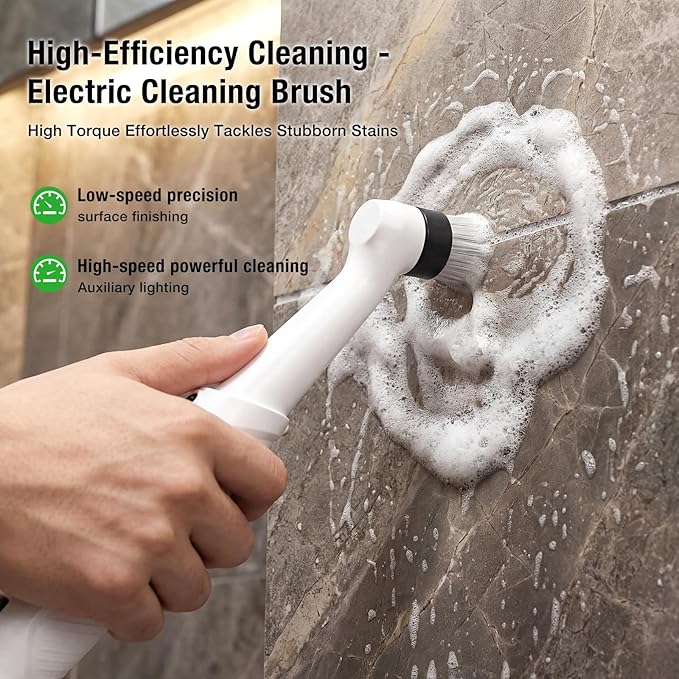 Electric Spin Scrubber Rechargeable Waterproof - 5 Powerful Cleaning Brush Heads for Various Scenarios, Specifically Designed for Tile Grout Lines, Tile Surfaces, Corners, and Crevices