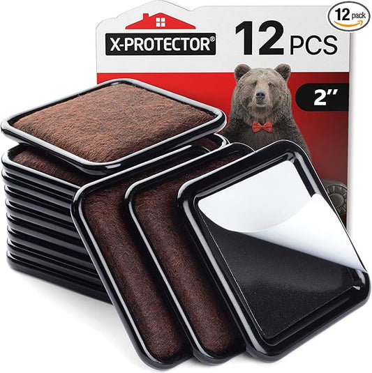 Furniture Sliders for Hardwood Floors X-Protector 12 PCS - 2” Furniture Floor Protectors – Premium Furniture Casters – Carpeted Pads – Moving Furniture Pads Sliders!