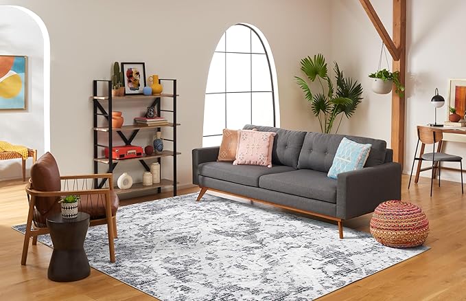 SAFAVIEH Skyler Collection Area Rug - 9' x 12', Charcoal & Ivory, Modern Abstract Design, Non-Shedding & Easy Care, Ideal for High Traffic Areas in Living Room, Bedroom (SKY186L)