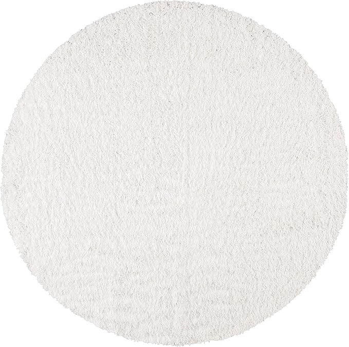 SAFAVIEH August Shag Collection 6'7" Round White AUG200A Solid Non-Shedding Living Room Bedroom Dining Room Entryway Plush 1.5-inch Thick Area Rug