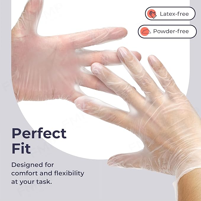 Fit Meal Prep 100 Pack Disposable Latex Free Extra Large XL Vinyl Food Prep Gloves - Powder Free, Ideal for Kitchen, Bathroom, Household, Gardening