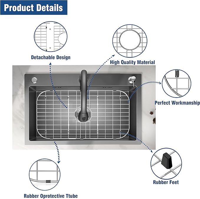 Stainless Steel Sink Protector 26"x14" with Center Drain, Metal Sink Rack for Bottom of Sink, Kitchen Sink Grate and Sink Protectors with Sink Strainer (26" x 14" - Center Drain)