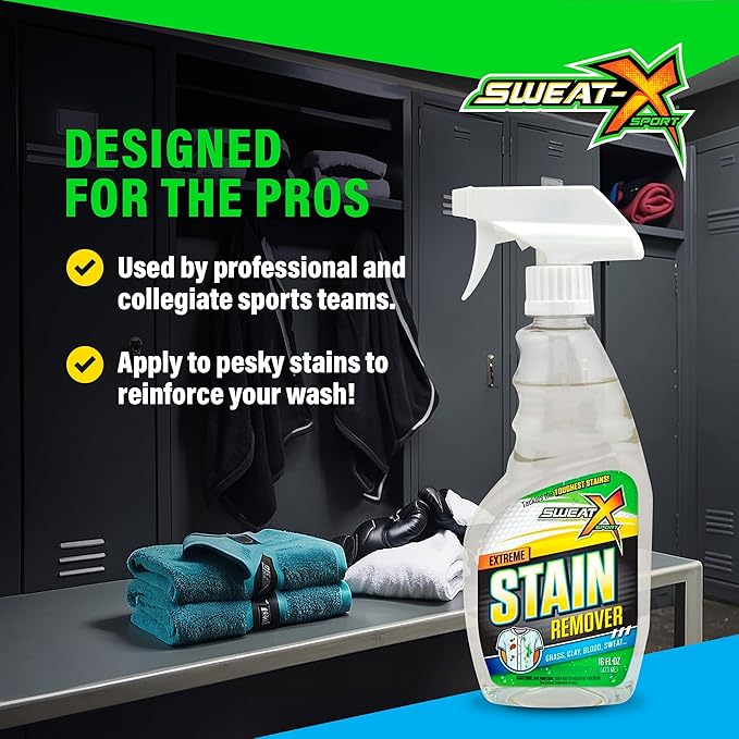 SWEAT X Extreme Stain Remover Spray for Clothes - Professional Laundry Stain Remover Spray for Performance Fabrics & Activewear - Powerful Stain Treater & Spot Remover for Clothes - 16 oz (2 Bottles)