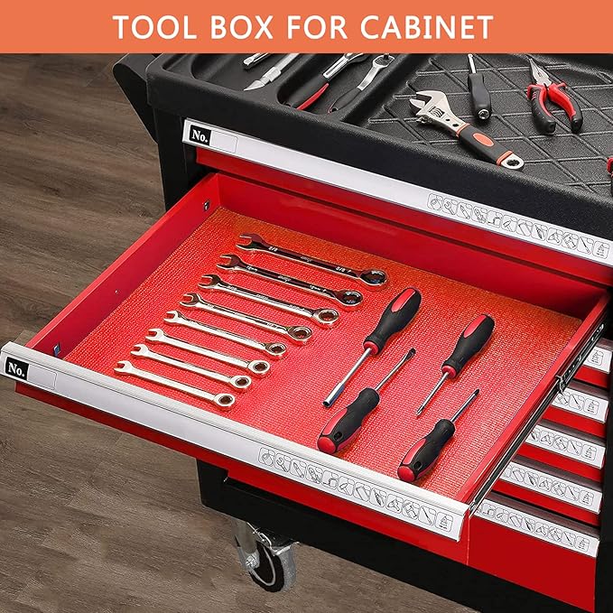 Foam Toolbox Liner Drawer Mat 1/8 Inch Thick X 18 Inch Wide X 24 Ft Long Red, No Slip for Protecting Cabinet, Garage, Cart, Tool Box