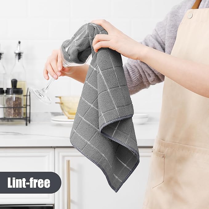 Homaxy Microfiber Kitchen Towels and Dishcloths Set, 12 Pack, 28 x 16 Inch & 12 x 12 Inch Quick Drying Rags for Washing Dishes and Premium Kitchen Towels 18”x 28”, 6 Pack, Grey
