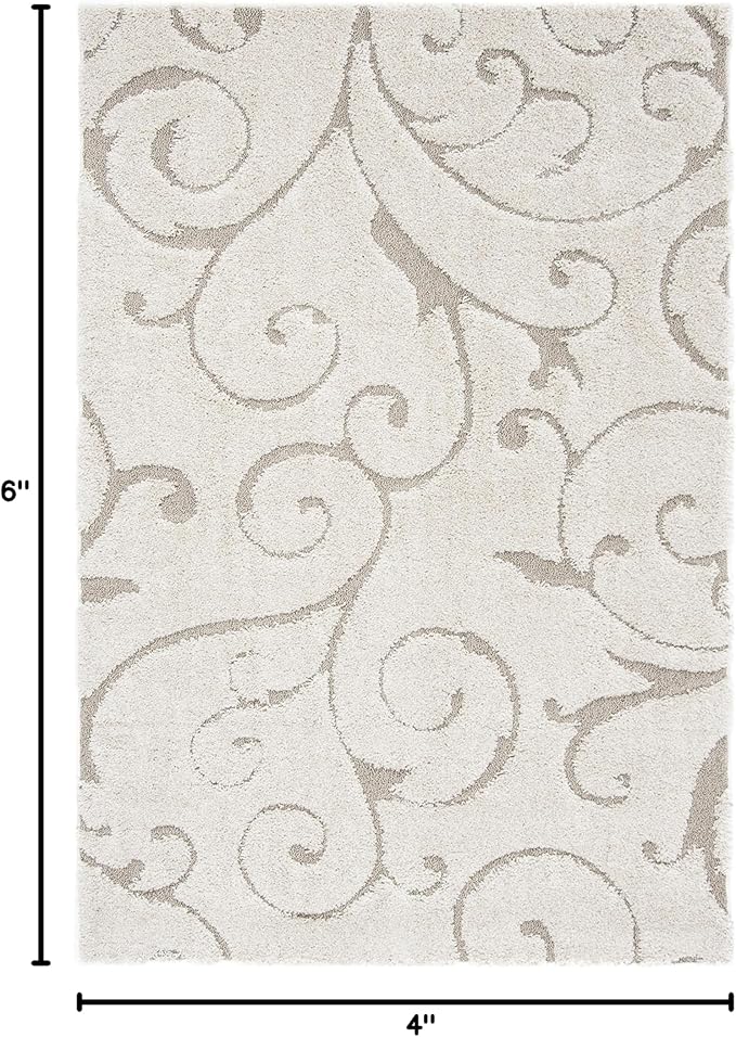 SAFAVIEH Florida Shag Collection Accent Rug - 4' x 6', Cream & Beige, Scroll Design, Non-Shedding & Easy Care, High-Low Plush Pile, Ideal for Living Room, Bedroom, Dining Space (SG455-1113)