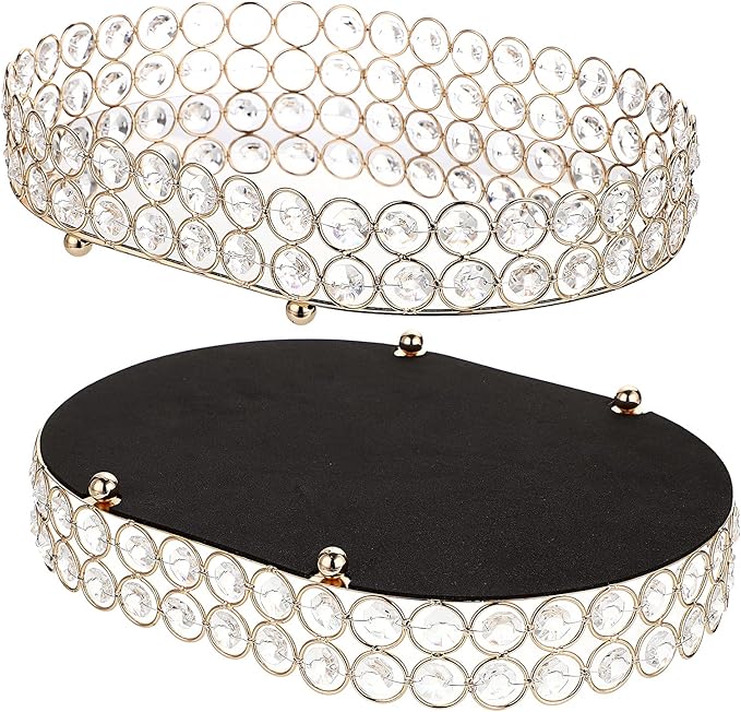 Hipiwe Mirrored Crystal Vanity Makeup Tray, Gold Ornate Jewelry Trinket Decorative Tray Cosmetic Perfume Display Organizer Tray,Home Decor Tray for Dresser/Bathroom, 11.8" x 8"