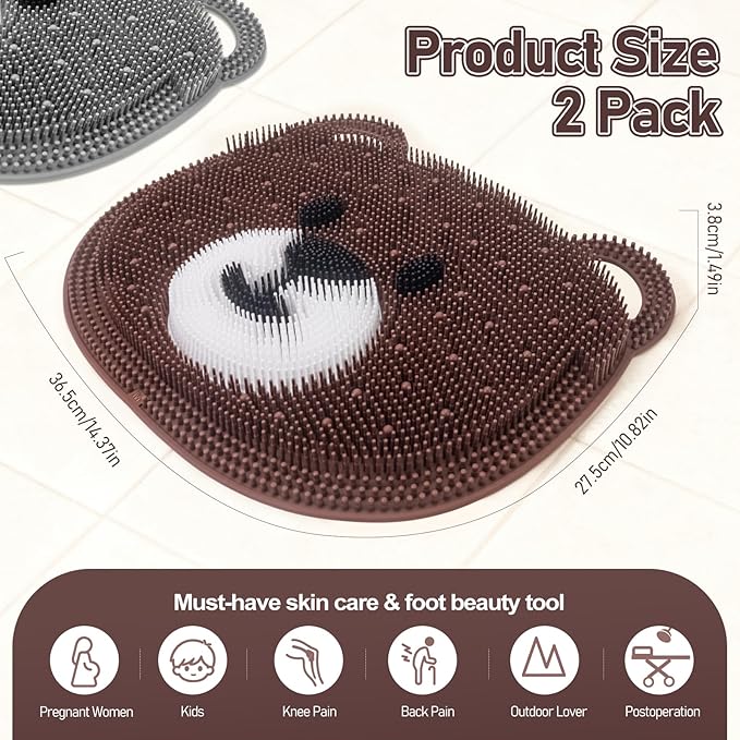 Foot Scrubber Mat in Shower 2 Pack Large - Silicone Foot Bath Exfloating Feet Deep Clean Brush Massager Acupressure Pad Improve Circulation & Feet Relief for Men Women Kids Children Cf&Gy