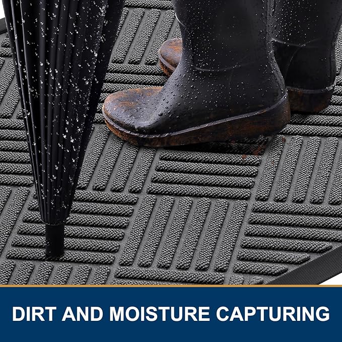 Smiry Front Door Mat Outside Entrance, Heavy Duty Outdoor Indoor Natural Rubber Doormat, Non Slip, Trap Dirt and Moisture, Easy Clean, Low Profile Patio Porch Entryway Mat, 59x35, Grey
