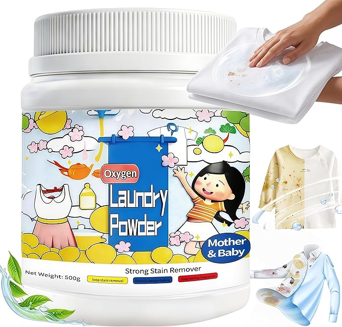 Oxygen Laundry Powder, 17.6 Oz Hyper Concentrated Strong Stain Remover Powder,Suitable for Color Protection of Clothing, and Capable of Removing Stubborn Stains Caused by Milk, Sweat, Oil, and Fruits