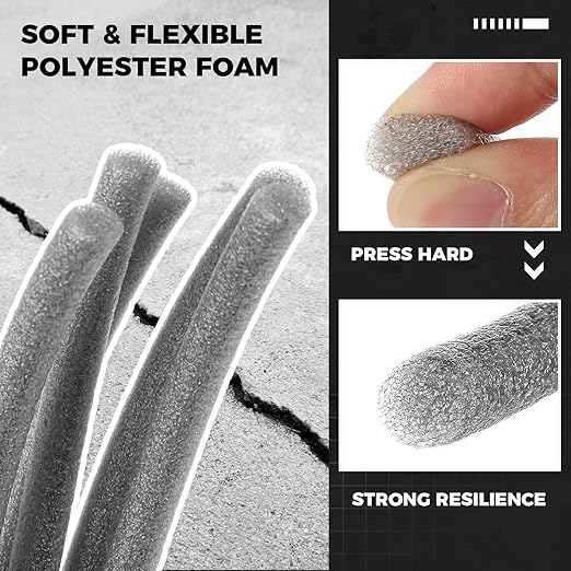 1/4 inch x 50 ft Foam Backer Rod for Gaps Joints Concrete Crack Filler Caulk Saver Bulk Foam Backing Rod Concrete Filler Rope for Weather Stripping Door Seal (Gray)