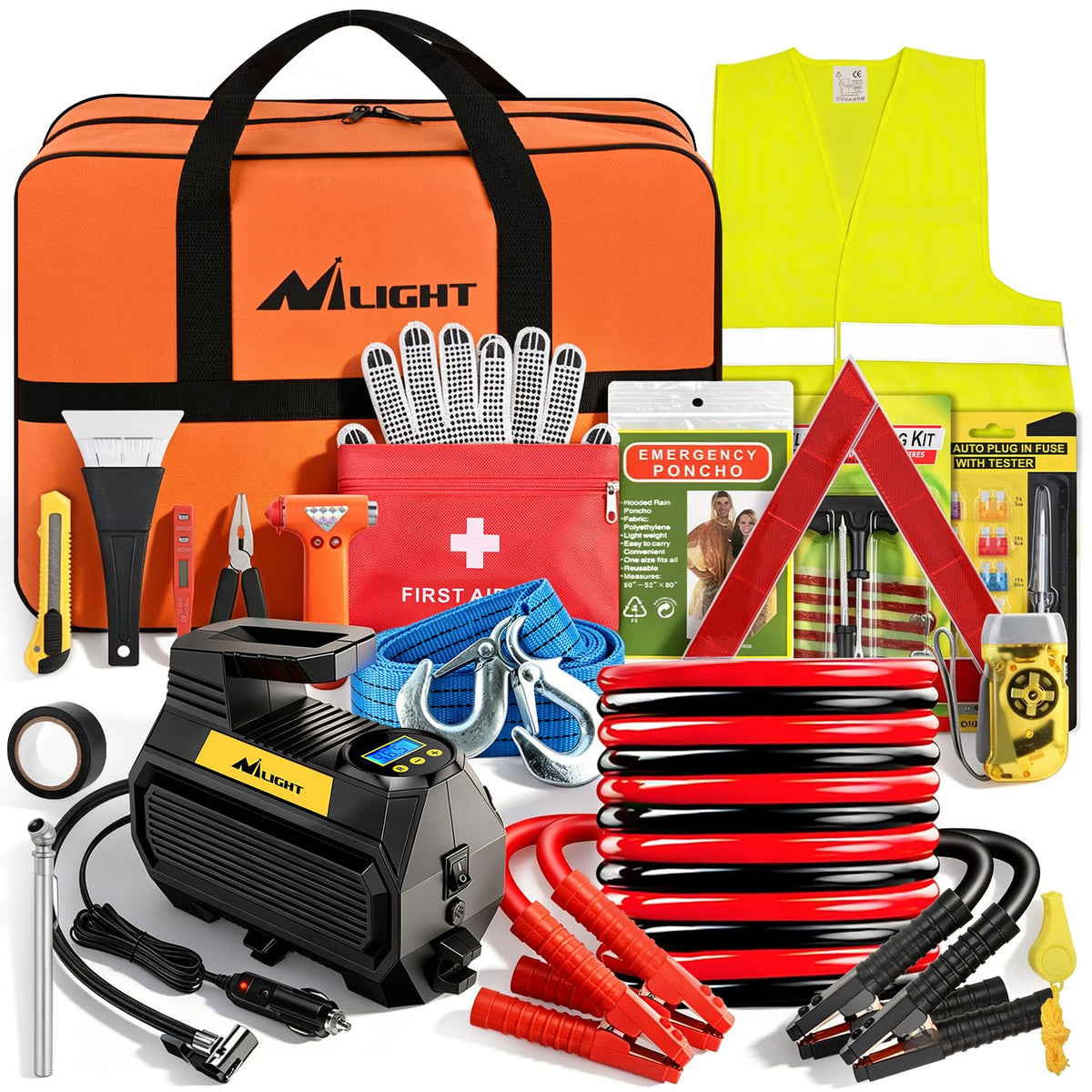 Nilight Car Emergency Kit with Jumper Cable, First Aid Kit - Image 1