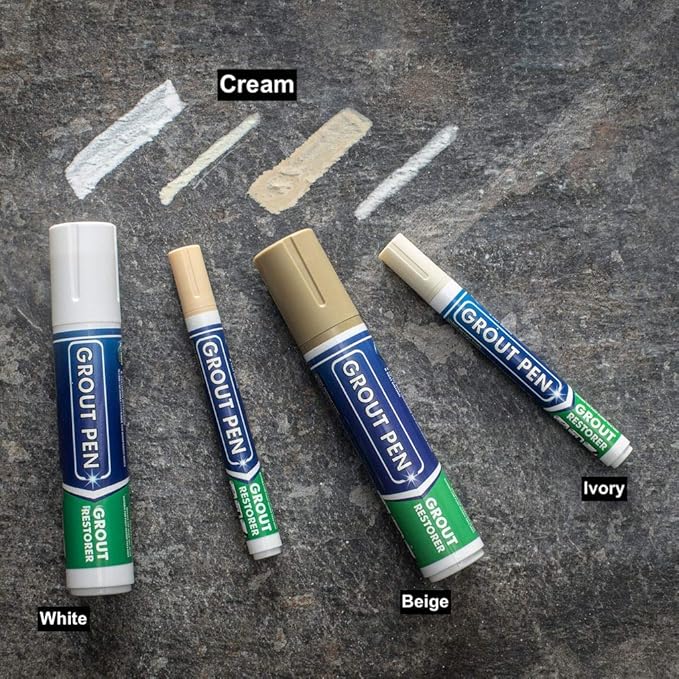 Grout Pen Tile Paint Marker: Waterproof Grout Colorant and Sealer Pen to Renew, Repair, and Refresh Tile Grout - Cleaner Coating Stain Pens - 2 Pack, 15mm Wide Cream and 5mm Narrow White Tip