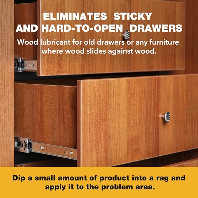 Upgrade Wood Lubricant & Wood Wax for Drawers, Doors, Hinges - Multi-Purpose Semi Paste Wax for Wood - Drawer & Door Hinge Lubricant - Loosen Drawer Slide - Restore & Preserve Wooden Slide - 7oz