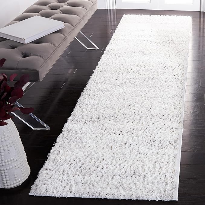 SAFAVIEH Berber Shag Collection Runner Rug - 2'3" x 10', Ivory & Light Grey, Non-Shedding & Easy Care, 1.2-inch Thick Ideal for High Traffic Areas in Living Room, Bedroom (BER563F)