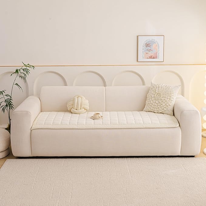 MEETSKY Couch Cover for Dog Washable, Non-Slip Pet Friendly Sofa Covers for 2 Cushion Couch Dog Mats for Couches Sofa Protector for Loveseat Soft Furniture Covers, 27.6" x 59", Cream