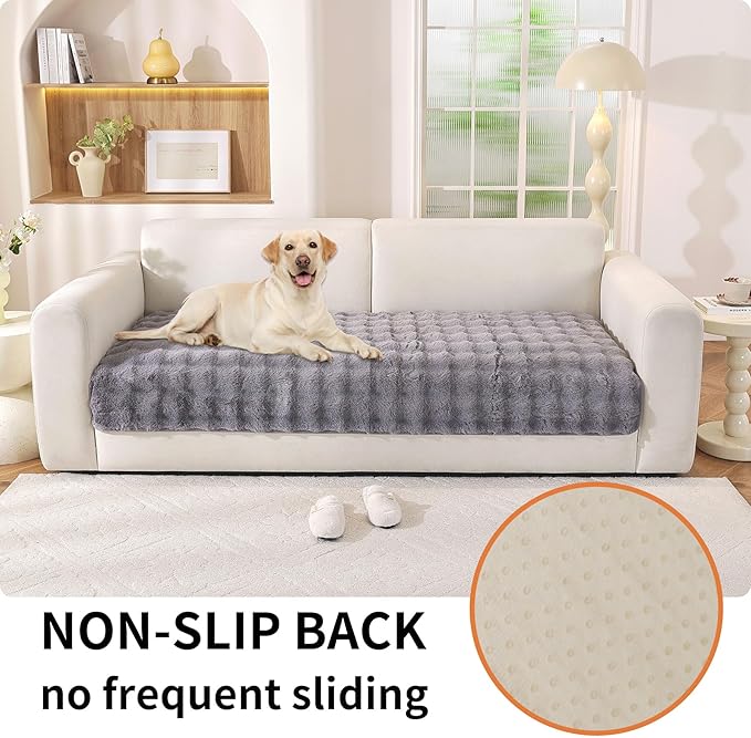 Waterproof Dog Bed Cover Non Slip Couch Covers for Dogs Washable Soft Faux Fur Sofa Cover Couch Covers for 2 Cushion Couch Sofa Pet Friendly (Grey)