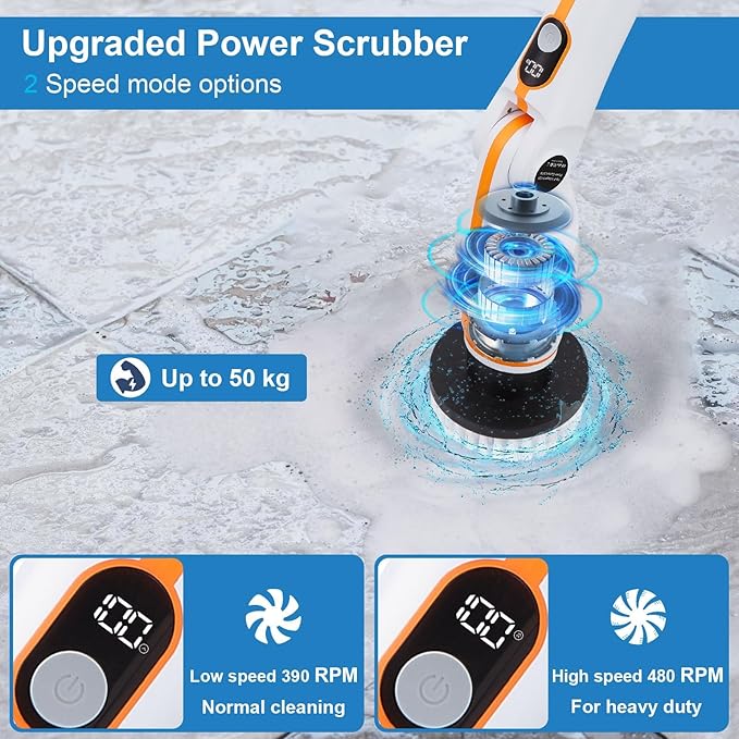 Fixm Electric Spin Scrubber with Extendable Handle & 4 Adjustable Angles, High-Speed Cleaning Brush for Versatile Deep Cleaning, Perfect for Bathroom, Shower, Tub, Tiles & Floors