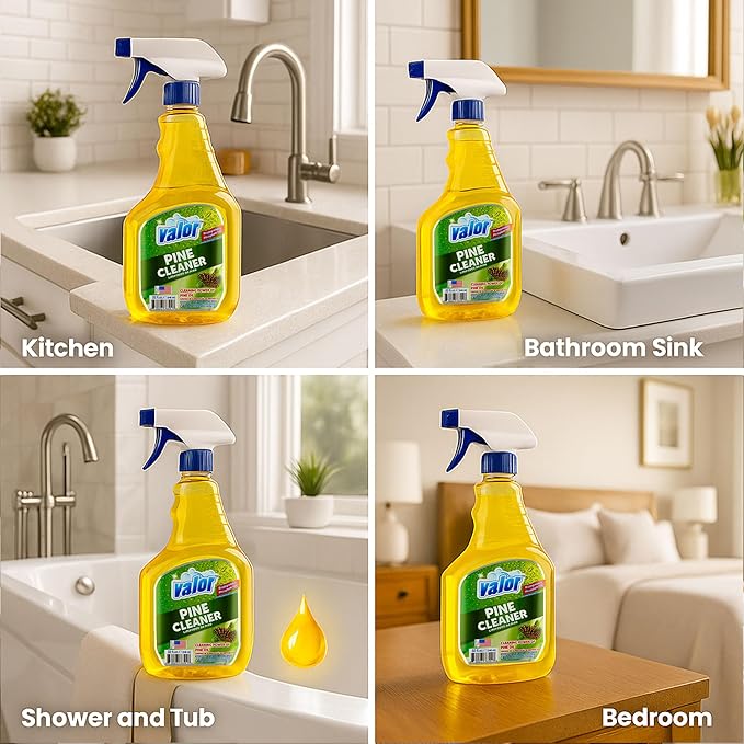 Valor Pine All-Purpose Cleaner with Trigger Sprayer, 32 fl oz – Multi-Surface Household Cleaner, Powerful Degreaser, Biodegradable, Fresh Pine Scent, Kitchen & Bathroom Use (32 Fl Oz (Pack of 3))